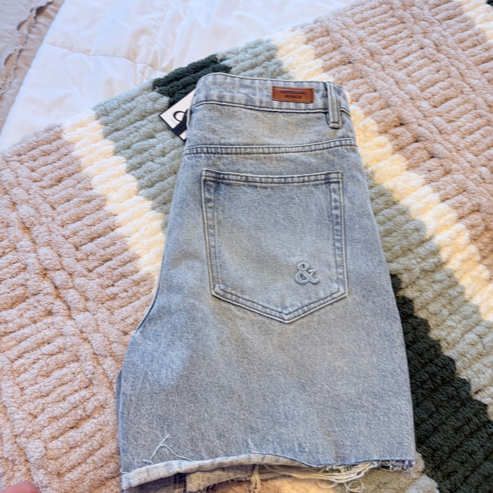 AMPERSAND AVE Light Blue Distressed High-Rise Denim Shorts - Picture 3 of 7